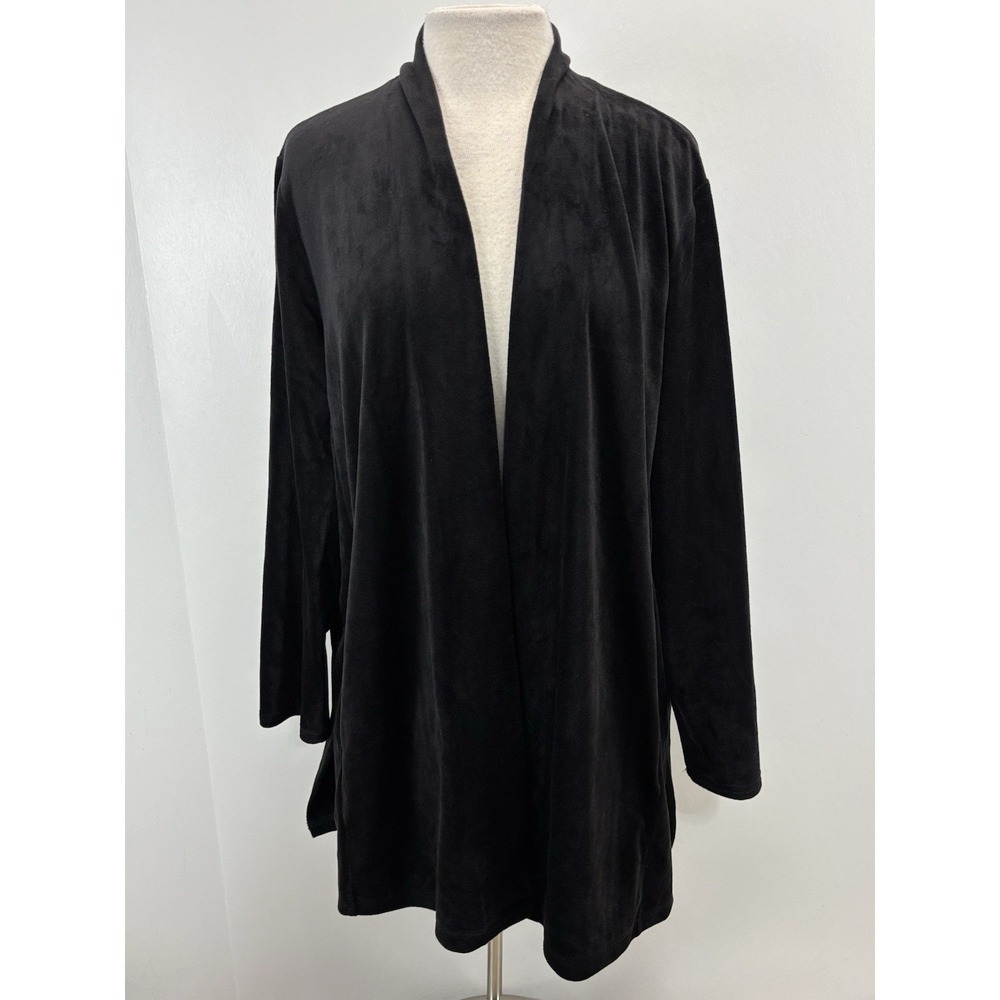NEW! Talbots Velour Cardigan jacket Women's 2X Plus Black Open Front Casual